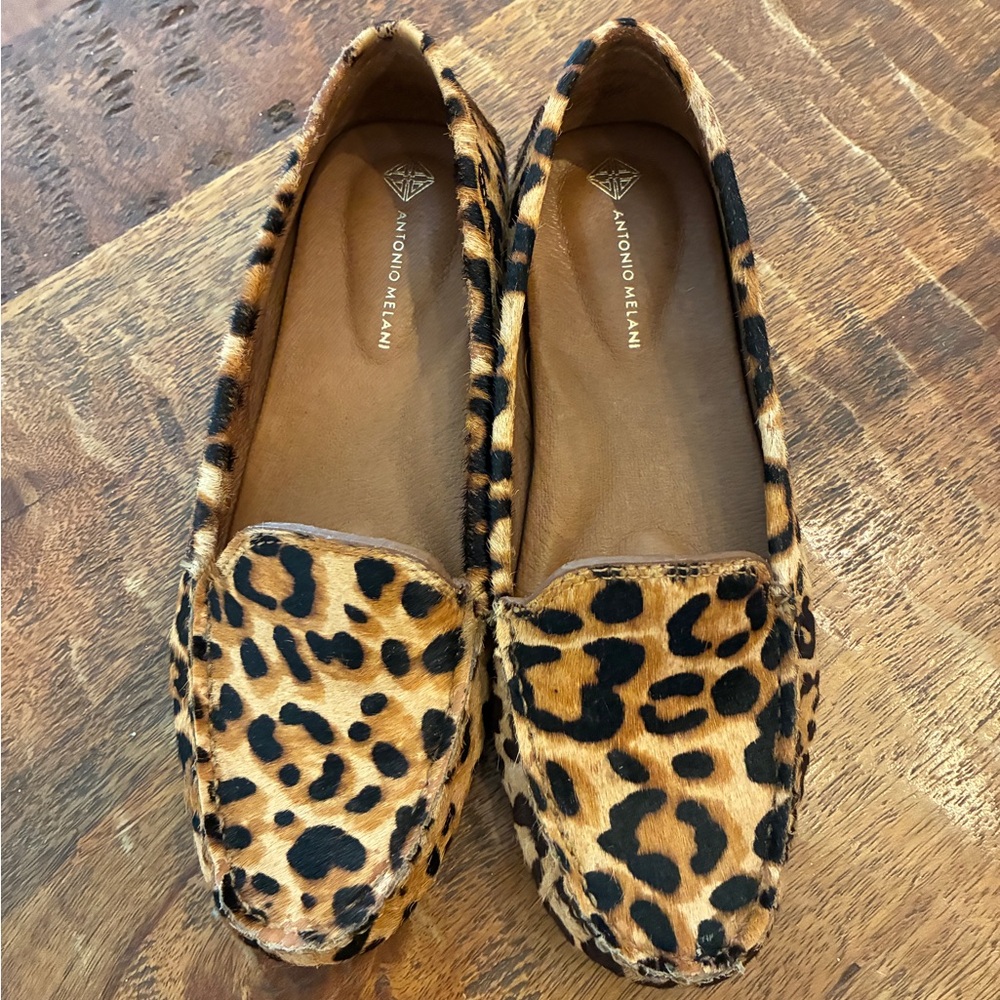 Antonio Melani Leopard Print Slip-On Loafers - Tan/Black